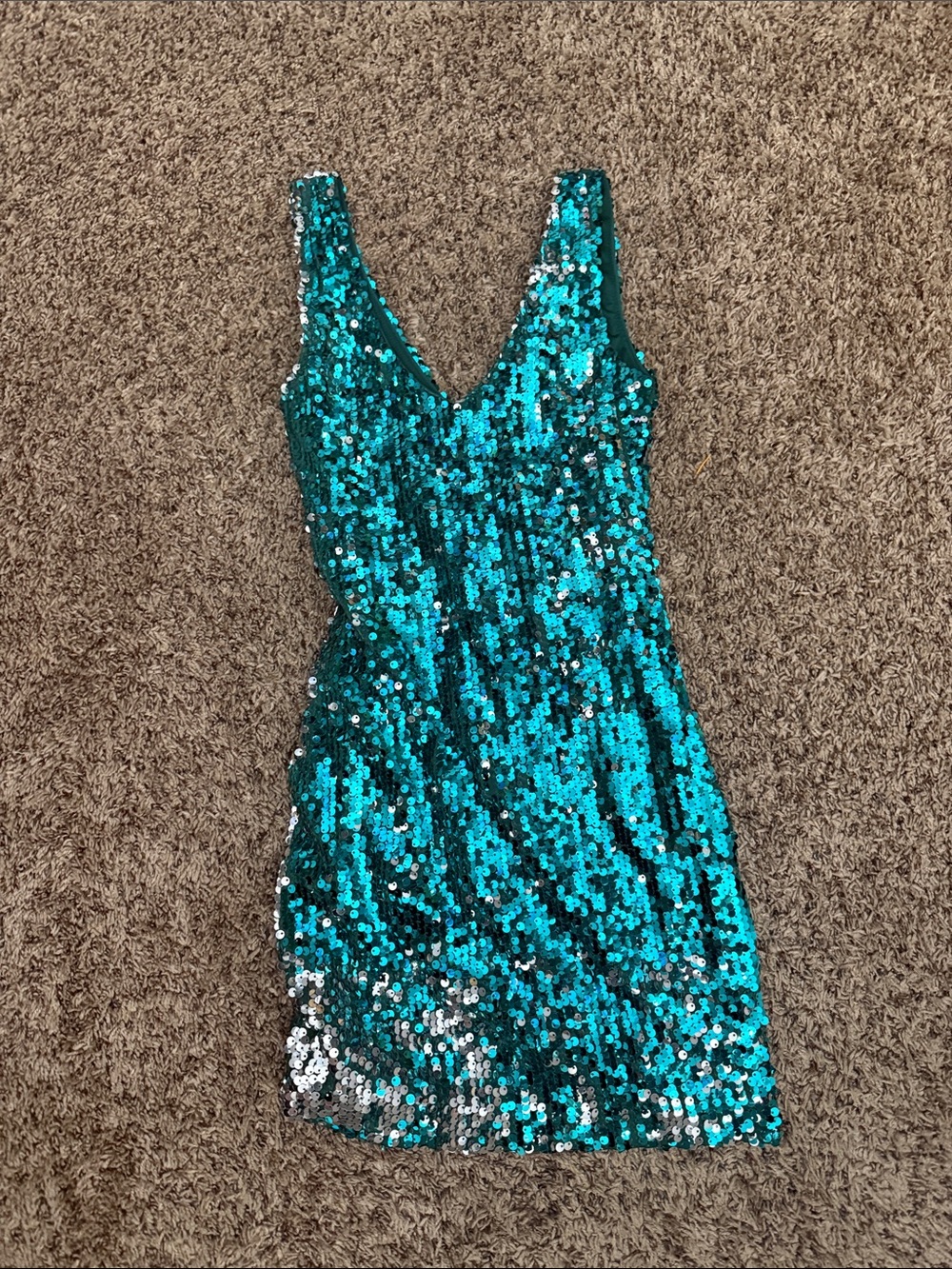 Charlotte Russe Teal Sequin V-Neck Mini Dress